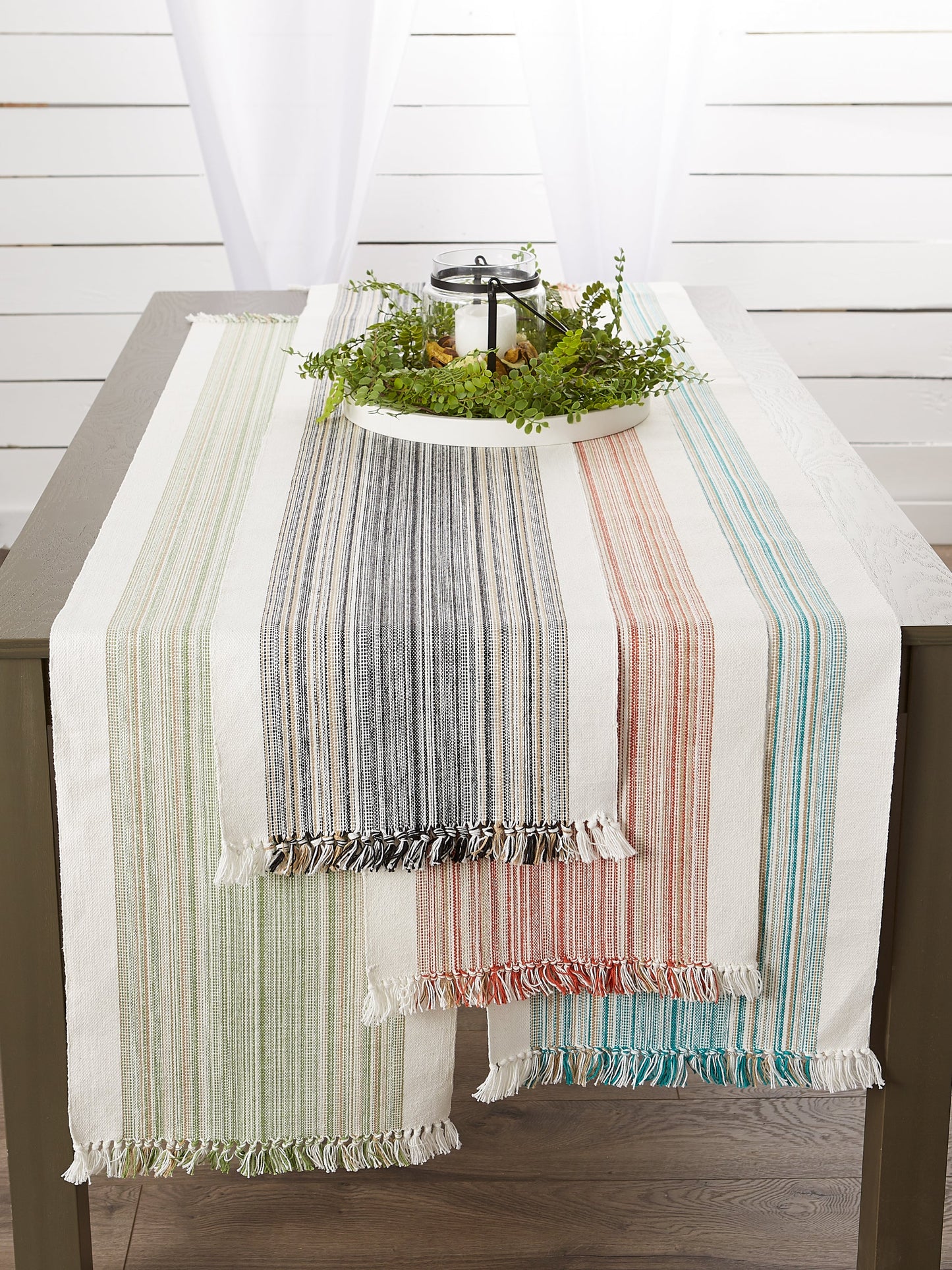 Pimento Striped Fringe Ribbed Table Runner 14X72