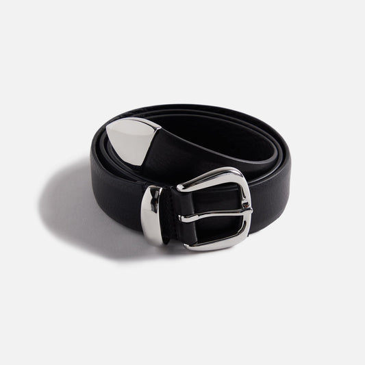 Anderson's Tanned Leather Belt With Metal Tip And Keeper - Black