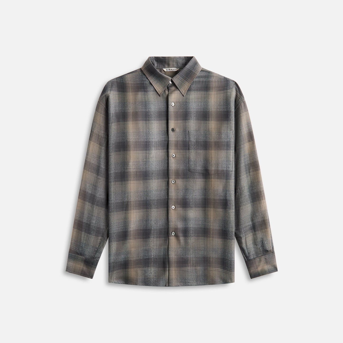 Auralee Super Light Wool Check Shirt Charcoal - Gray Check