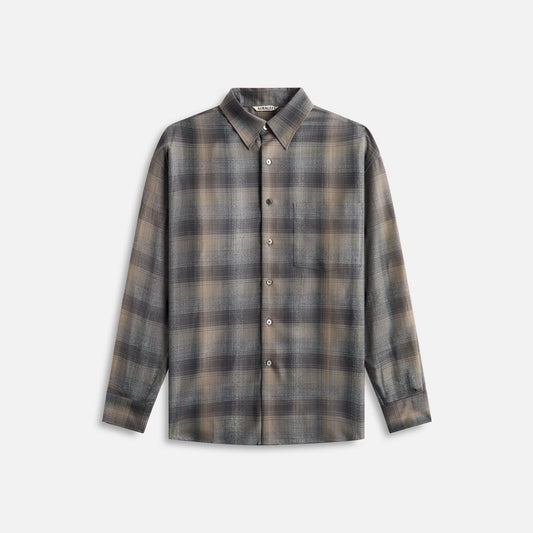 Auralee Super Light Wool Check Shirt Charcoal - Gray Check