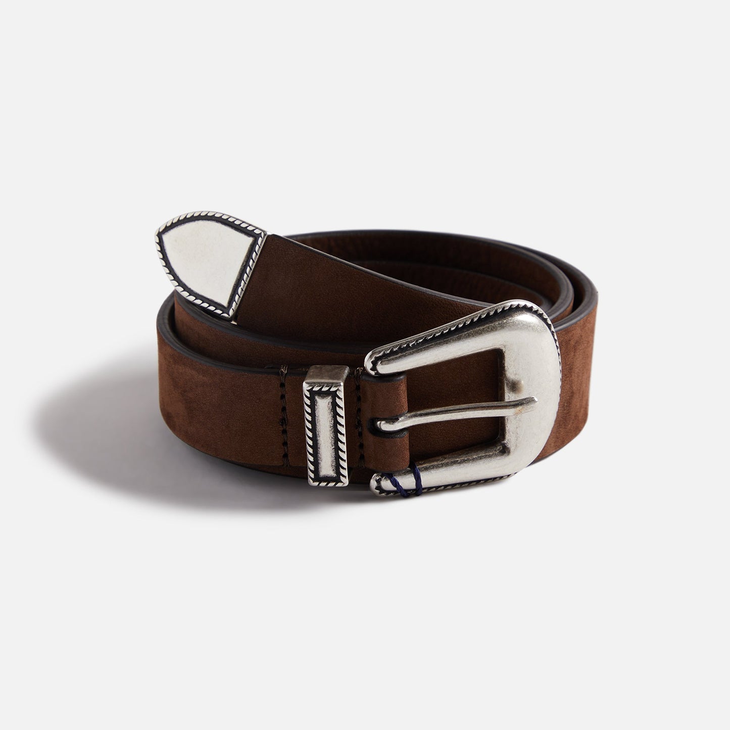 Anderson's Narrowing Detail Western Nubuck Leather Belt - Brown