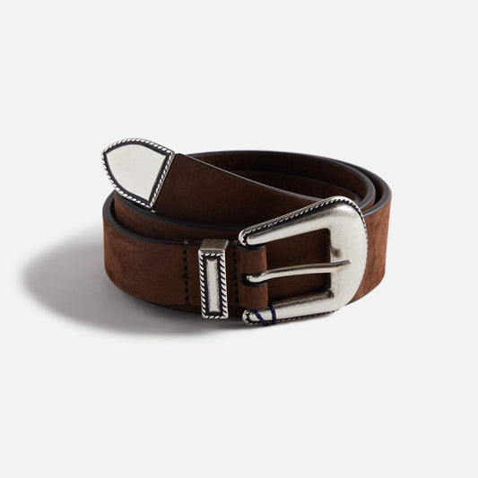 Anderson's Narrowing Detail Western Nubuck Leather Belt - Brown
