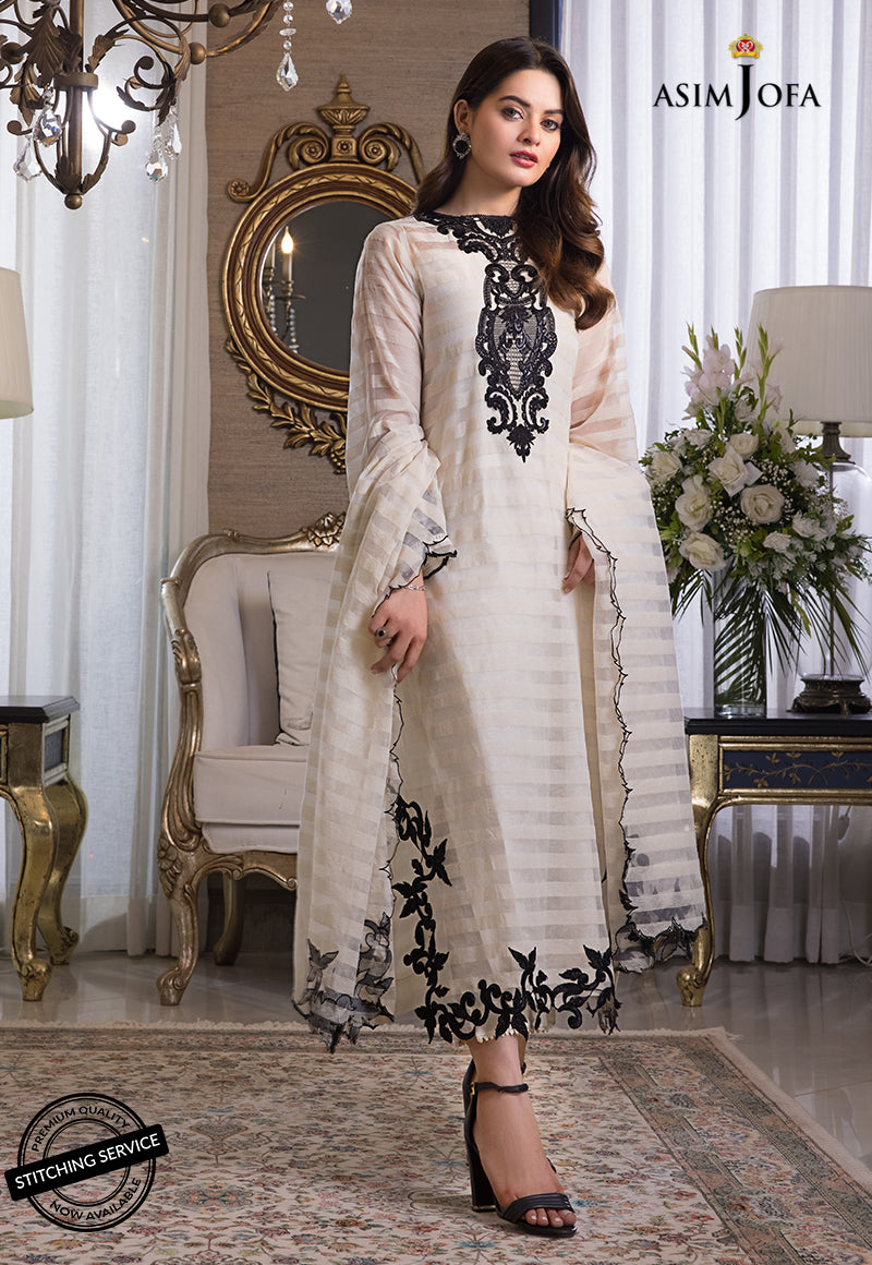 AJIM-02 EMBROIDERED KARANDI LINES AND ORGANZA 3 PCS