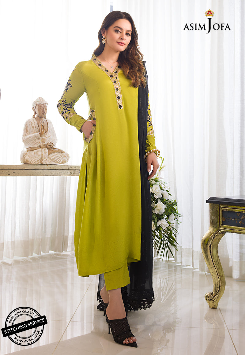 AJIM-18 EMBROIDERED RAW SILK 3 PCS
