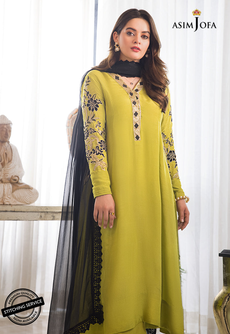AJIM-18 EMBROIDERED RAW SILK 3 PCS