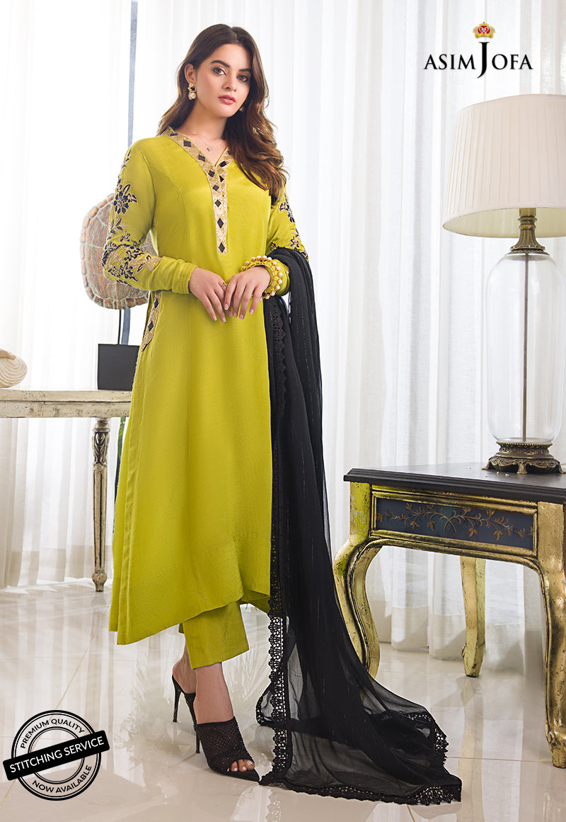 AJIM-18 EMBROIDERED RAW SILK 3 PCS