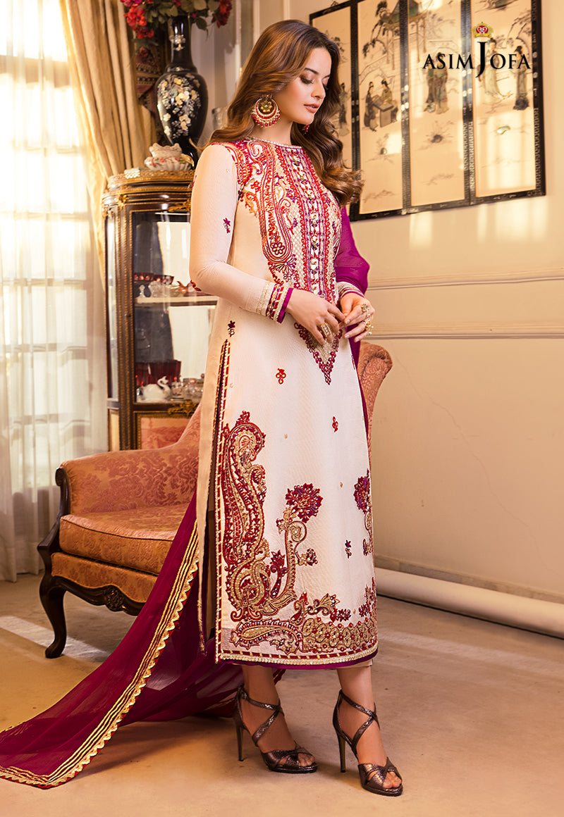 AJSM-20 EMBROIDERED COTTON NET ORGANZA 3 PCS