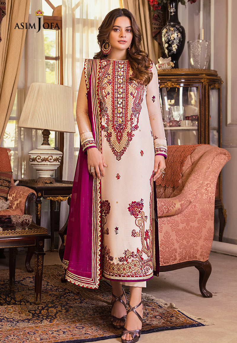 AJSM-20 EMBROIDERED COTTON NET ORGANZA 3 PCS