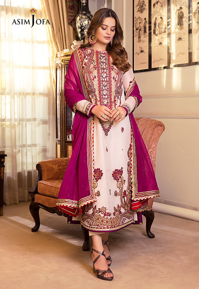 AJSM-20 EMBROIDERED COTTON NET ORGANZA 3 PCS