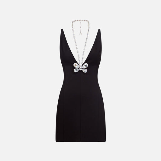 Area Crystal Butterfly Mini Dress - Black