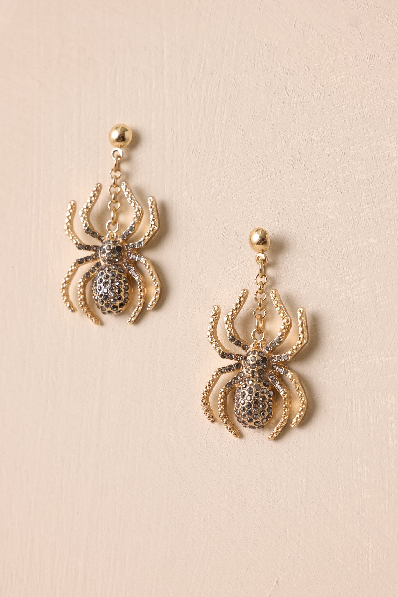 Stopping by Woods Gold & Rhinestone Spider Earrings