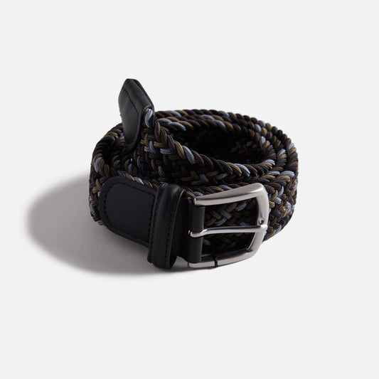 Anderson's Woven Leather Belt - Grey / Tan / Brown