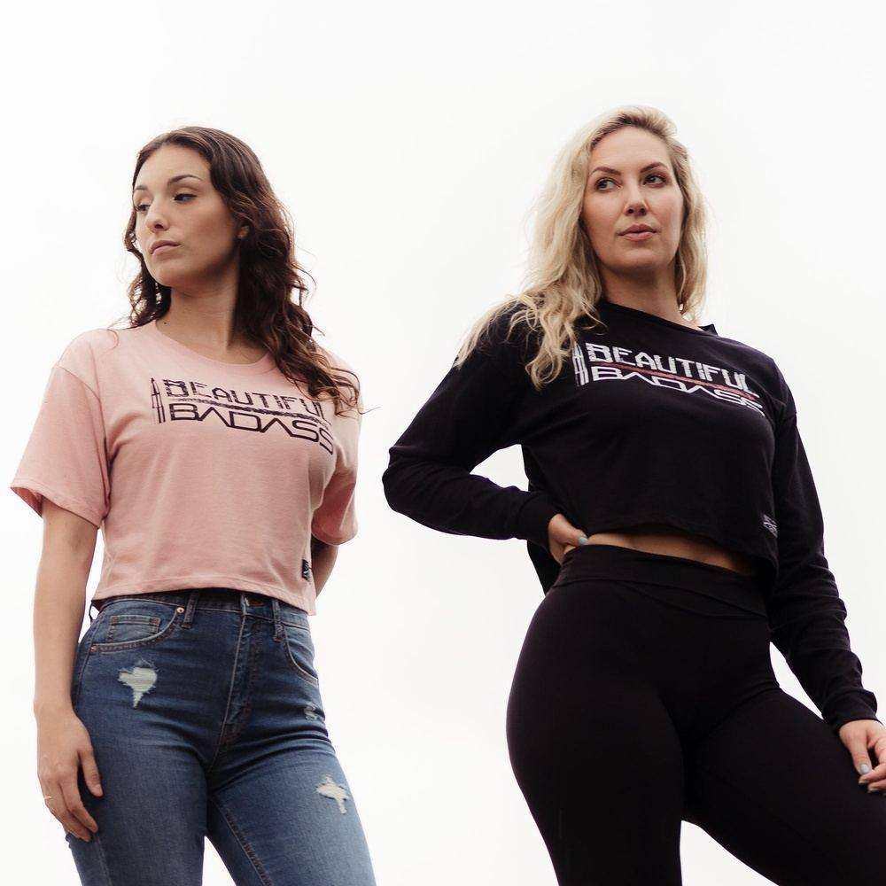 Women's Beautiful Badass Long Sleeve Cropped T-Shirt - Black
