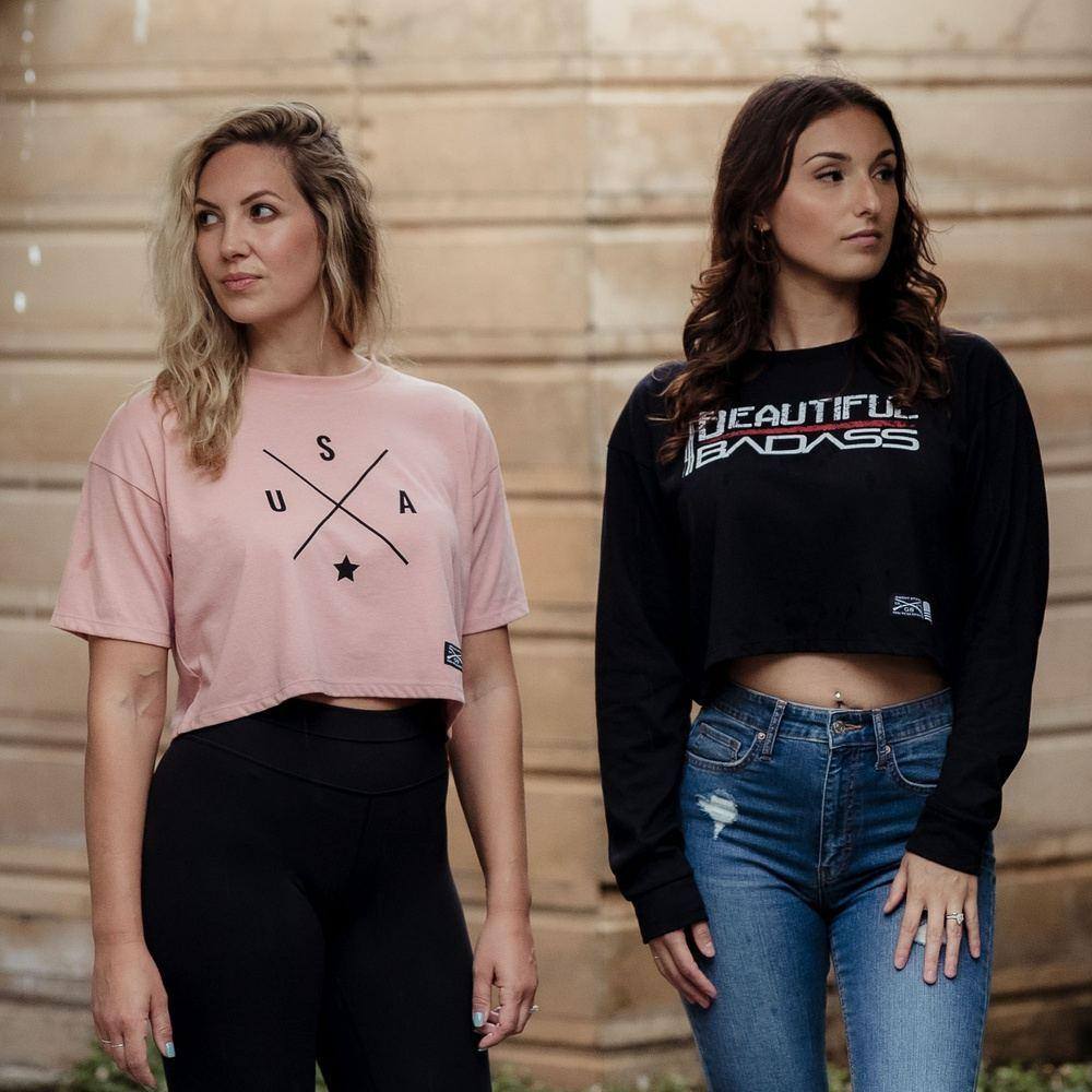 Women's Beautiful Badass Long Sleeve Cropped T-Shirt - Black