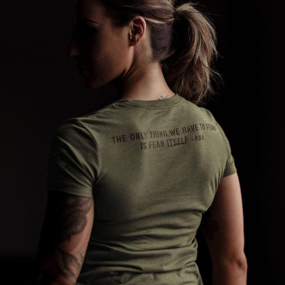 Women's Fear Less Training T-Shirt- Military Green