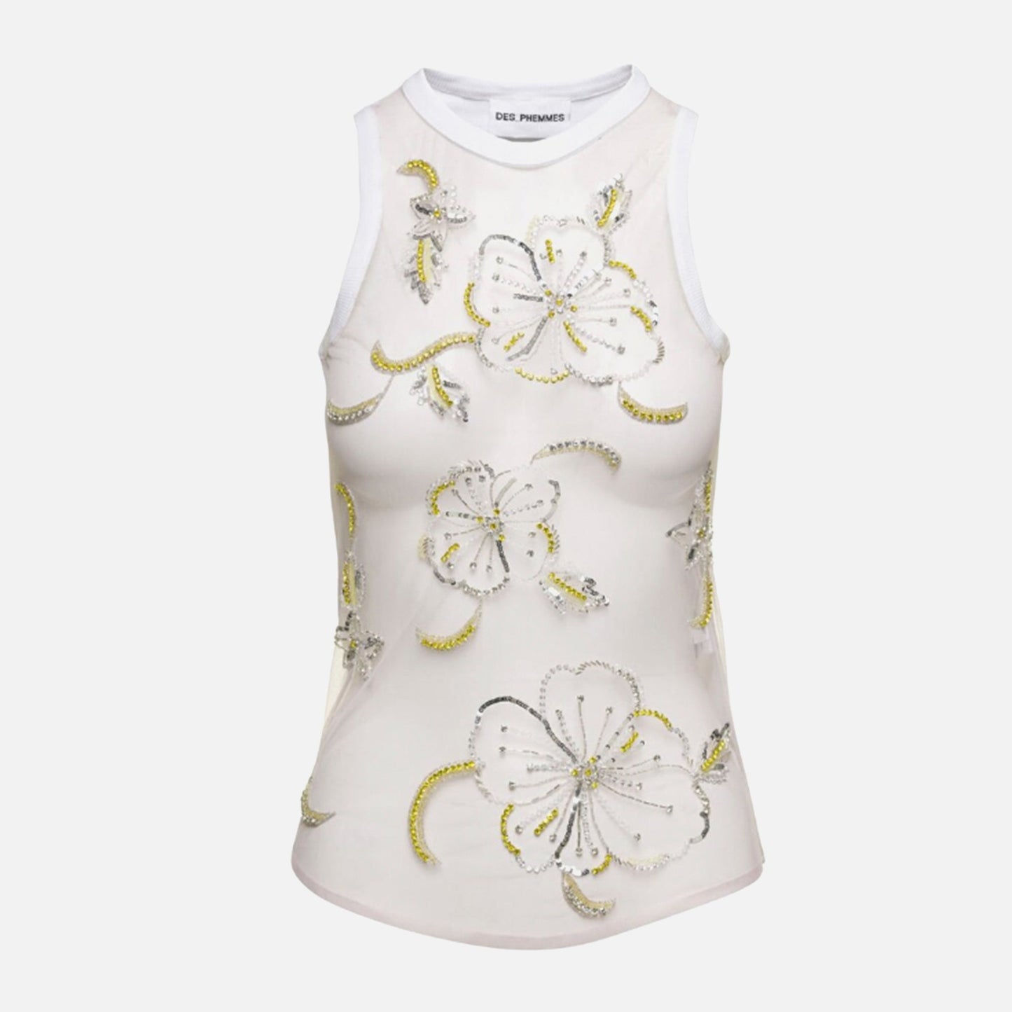 Des Phemmes Hibiscus Embroidered Tank Top - Lime