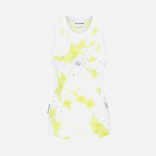 Des Phemmes Tie Dye Splash Embroidery Tank Top - Lime