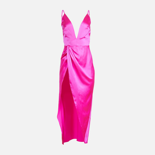 Fleur du Mal Deep Plunge High Slit Slip - Wild Pink