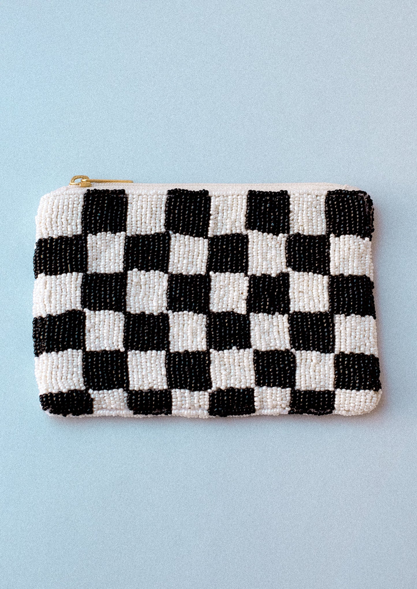 Checkered Beaded Coin Pouch
