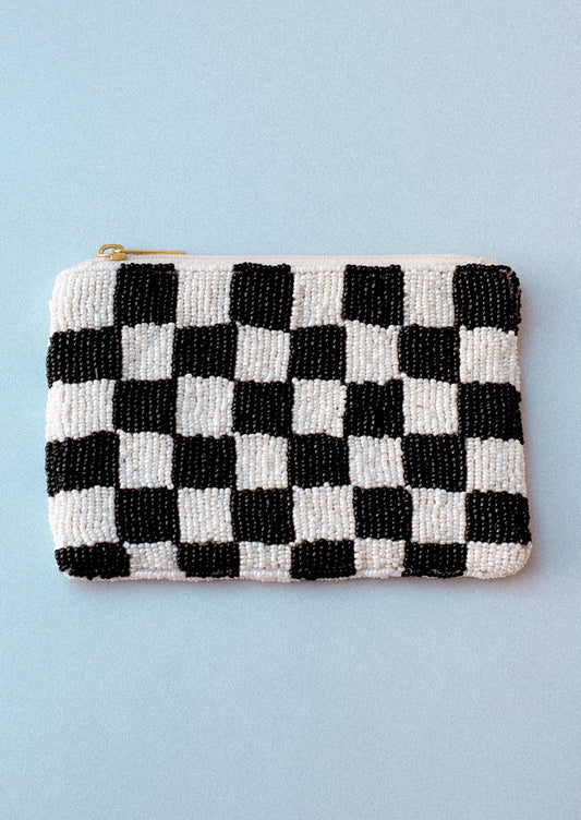 Checkered Beaded Coin Pouch