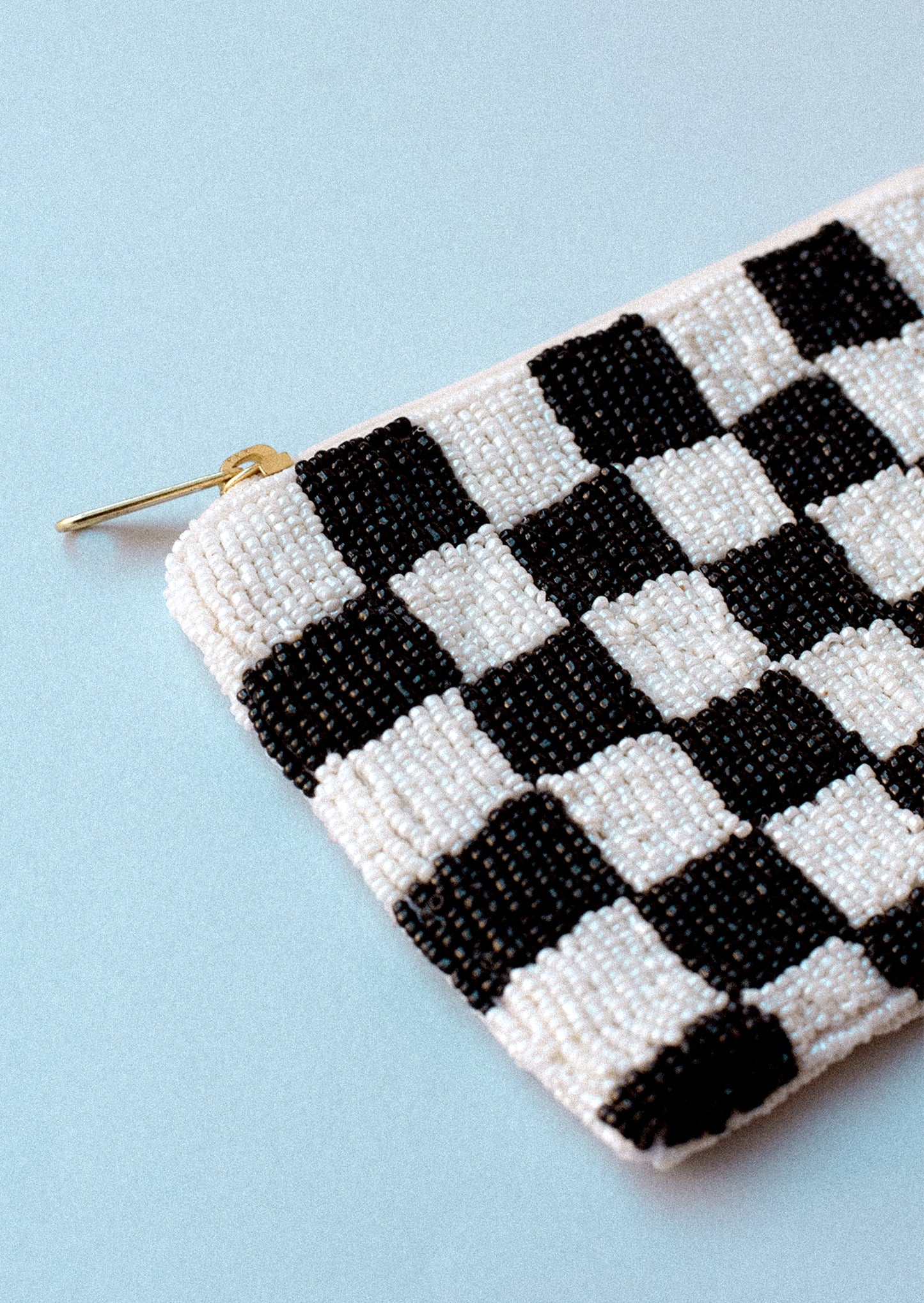 Checkered Beaded Coin Pouch