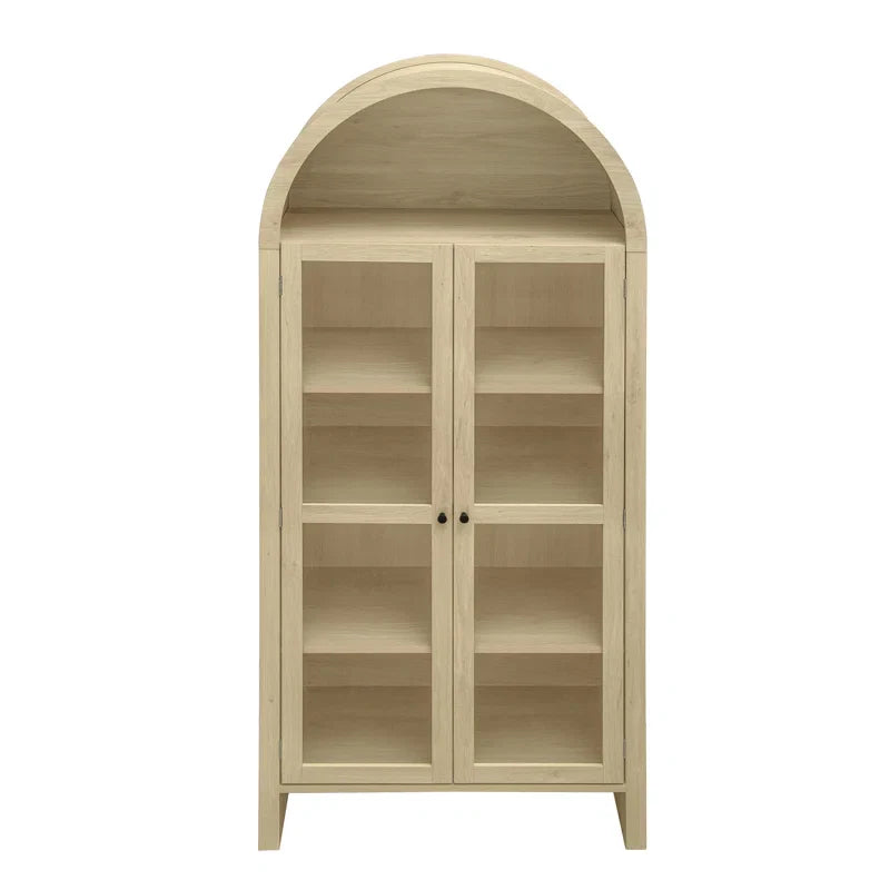 Tall Arched Display Cabinet with 2 Glass Doors and Adjustable Shelves