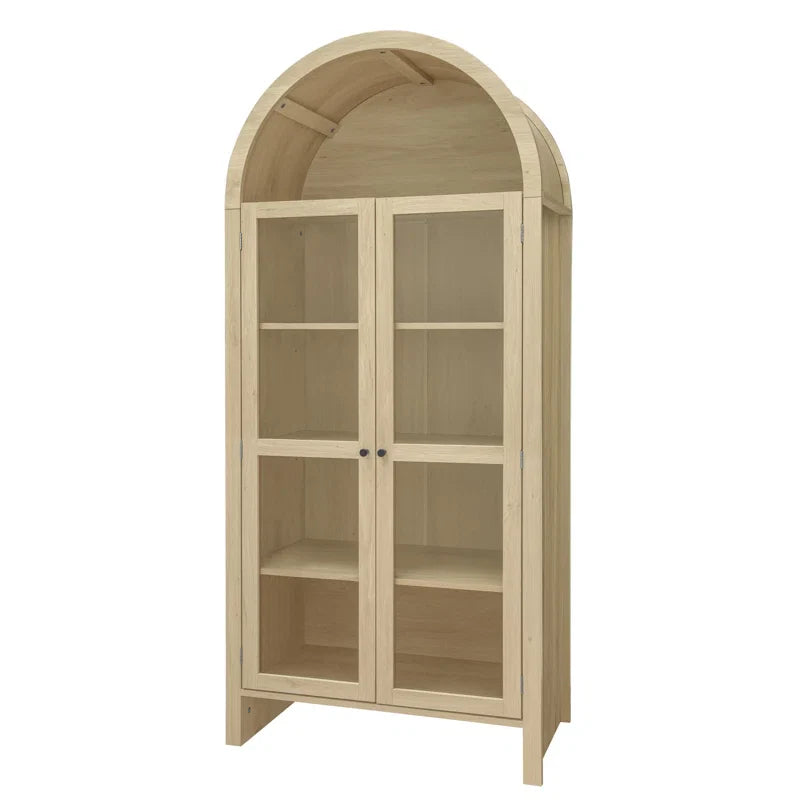 Tall Arched Display Cabinet with 2 Glass Doors and Adjustable Shelves