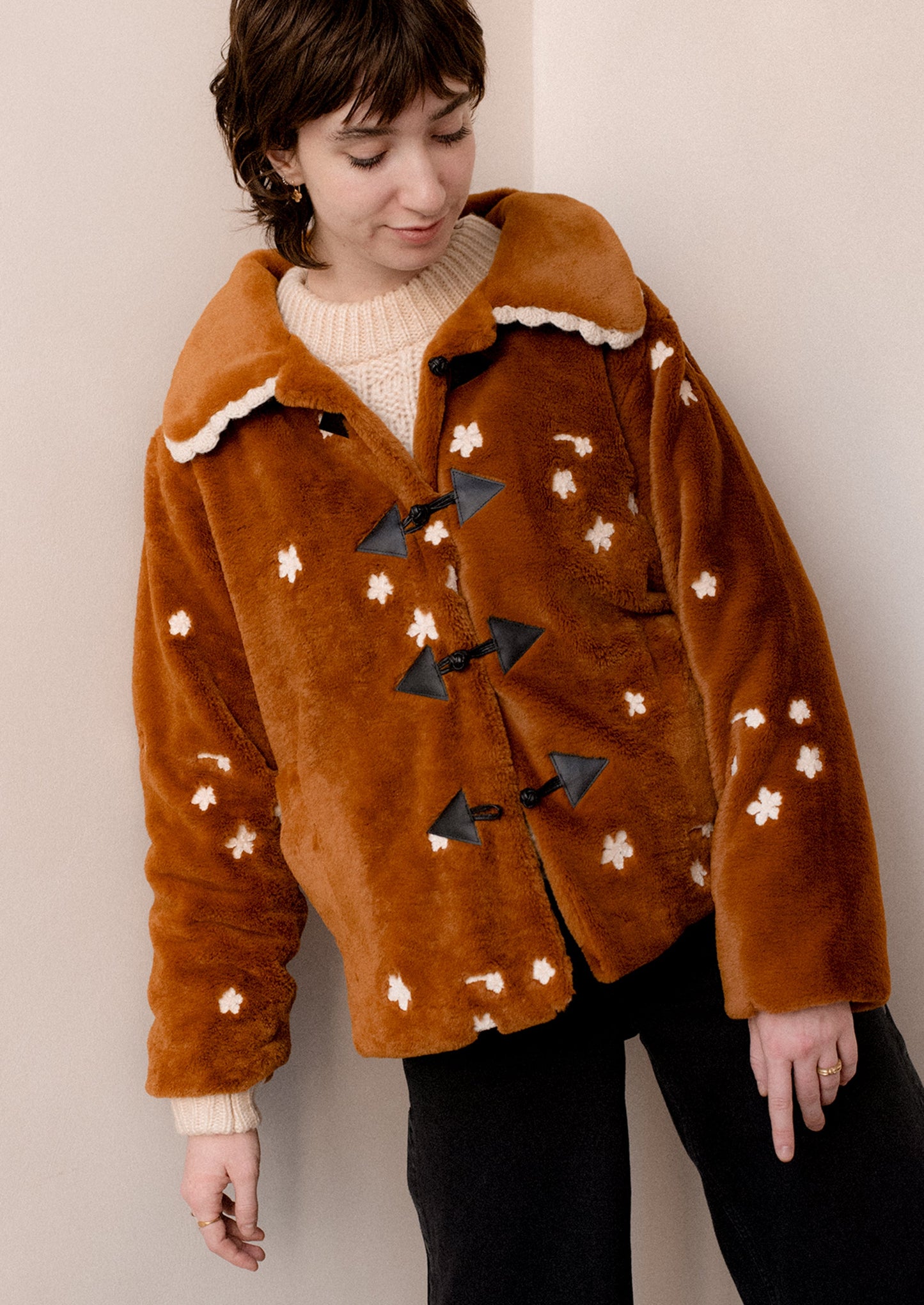 Eloise Embroidered Faux Fur Coat