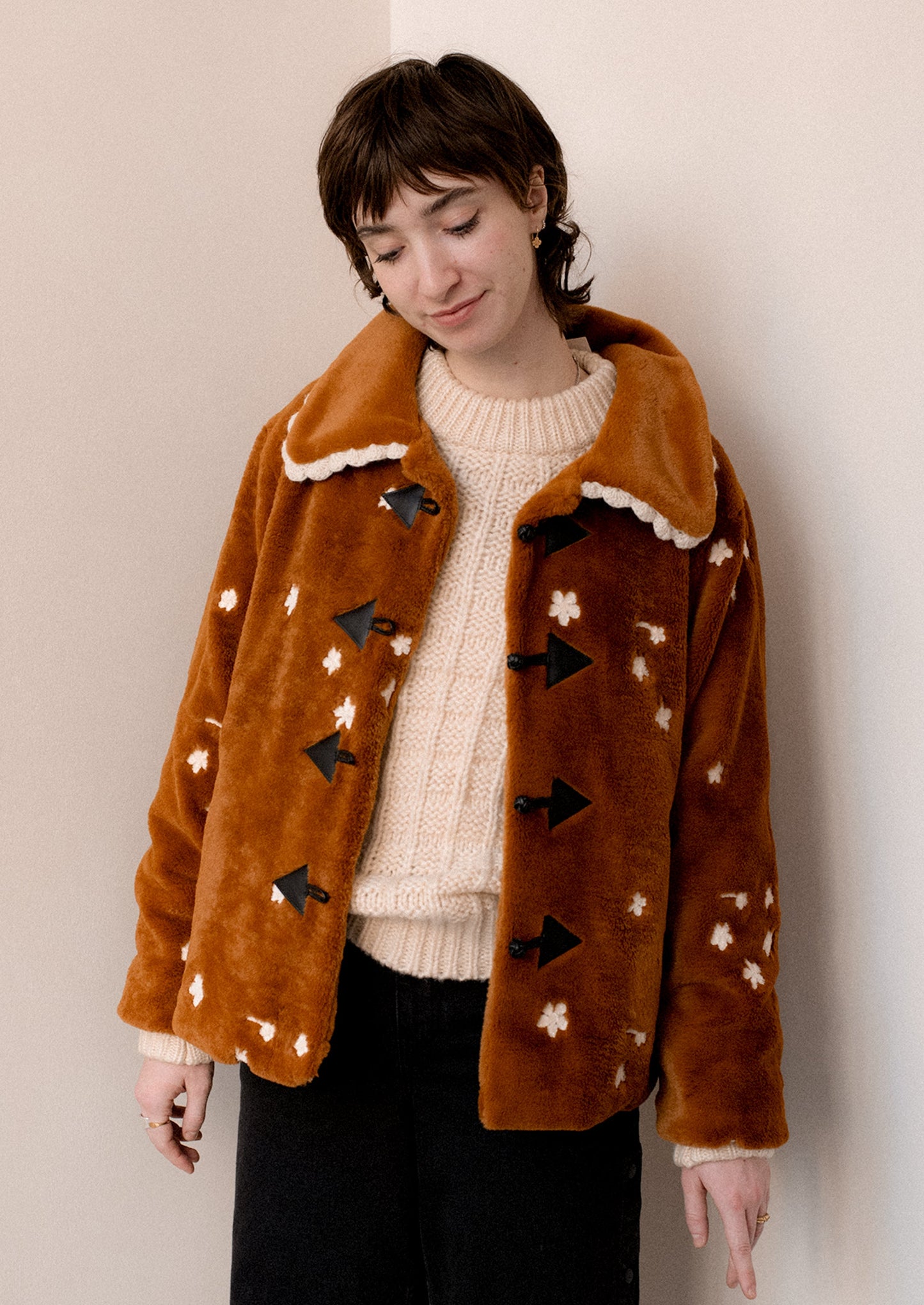 Eloise Embroidered Faux Fur Coat