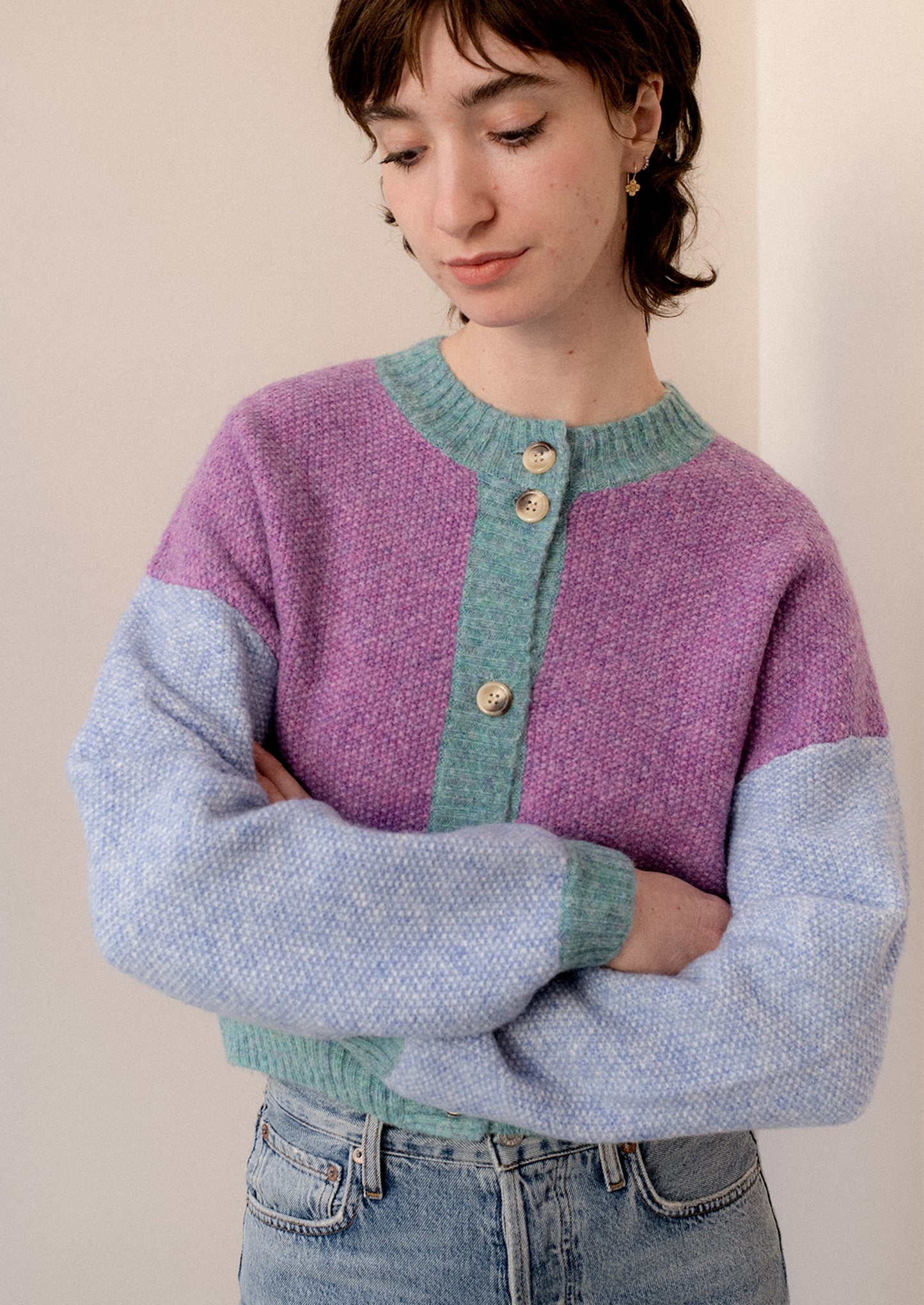 Color Mixed Cardigan Sweater