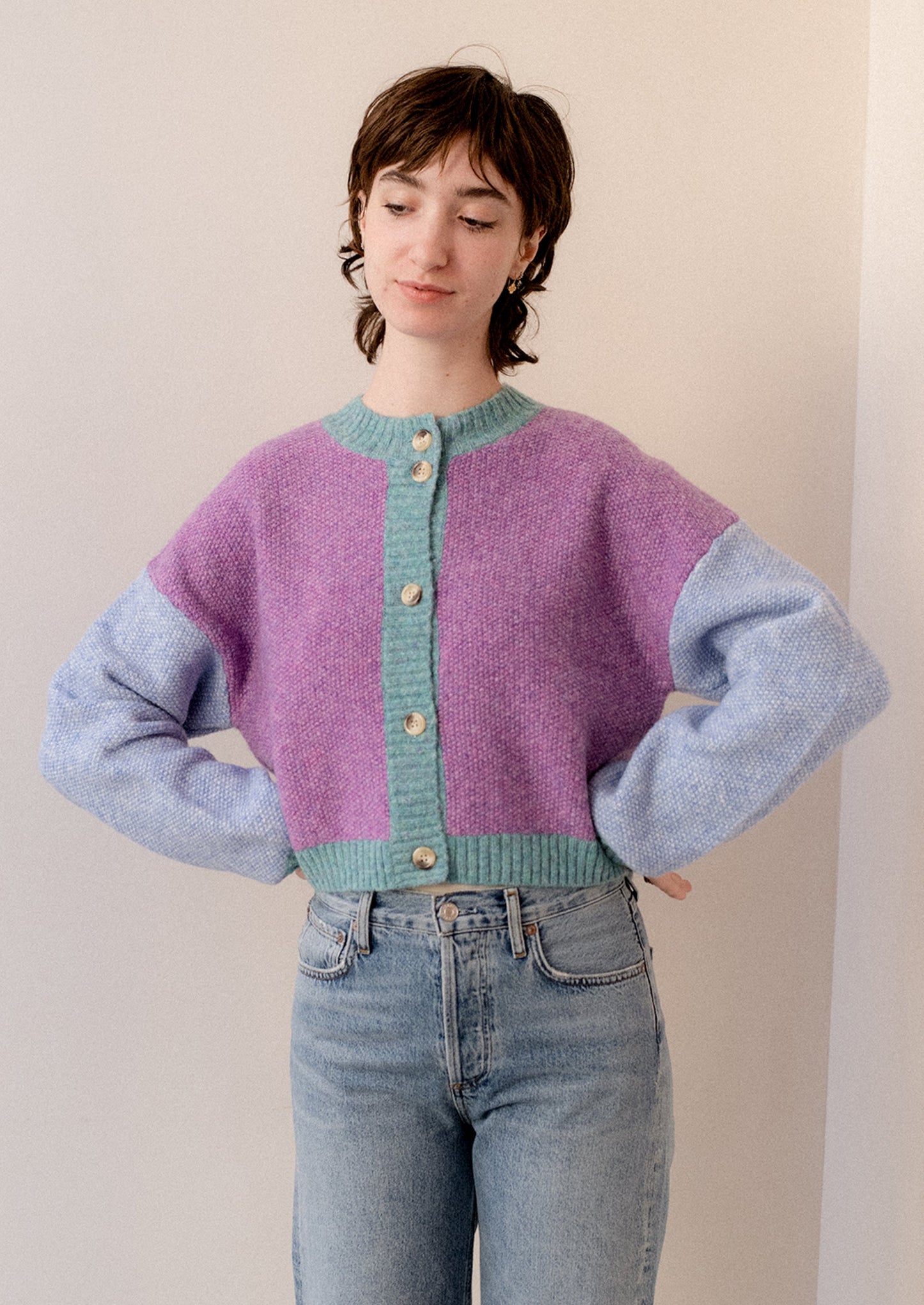 Color Mixed Cardigan Sweater