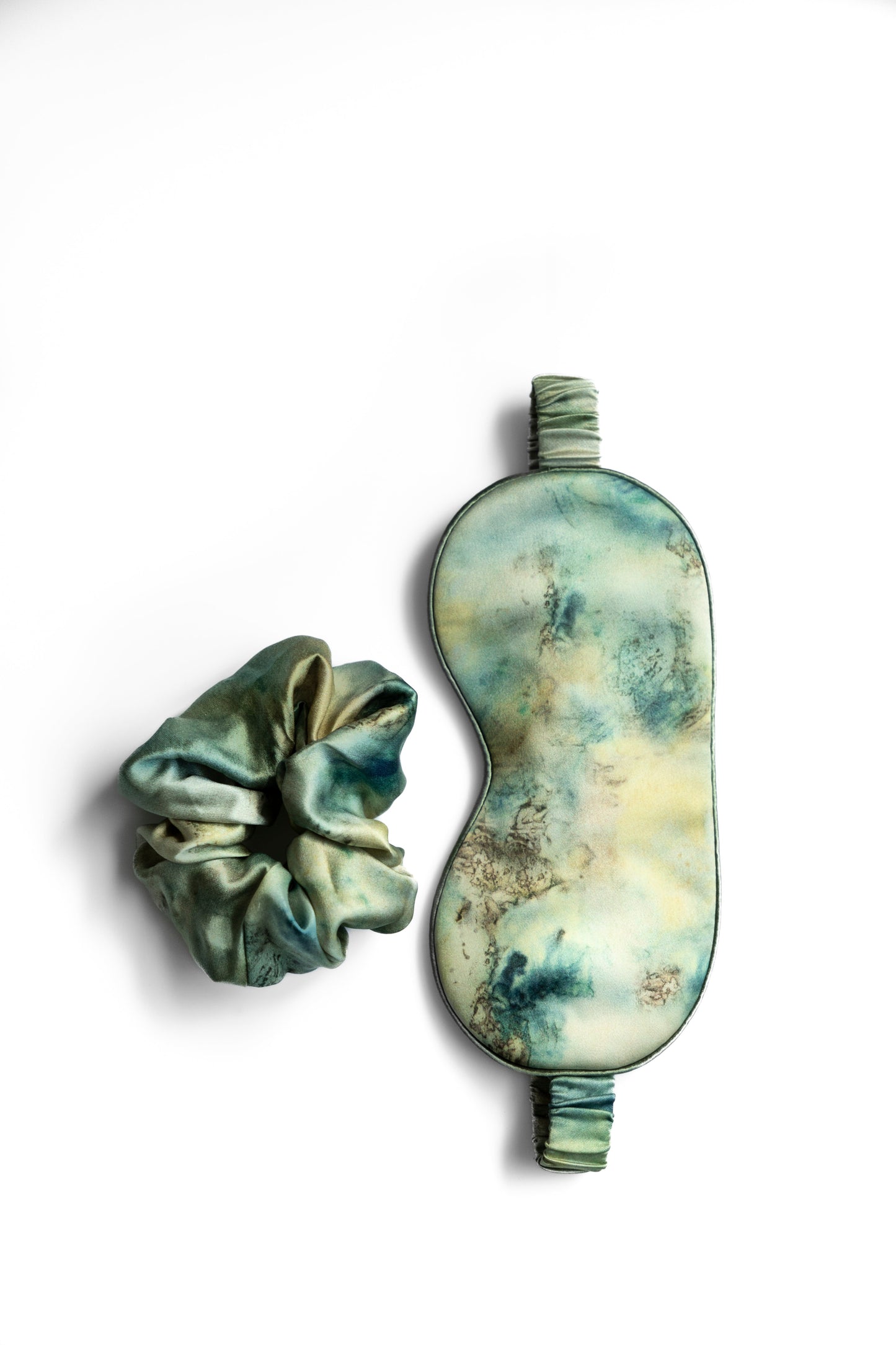 Botanical Print • Silk Sleep Eye Mask + Hair Scrunchie Set / Seascape