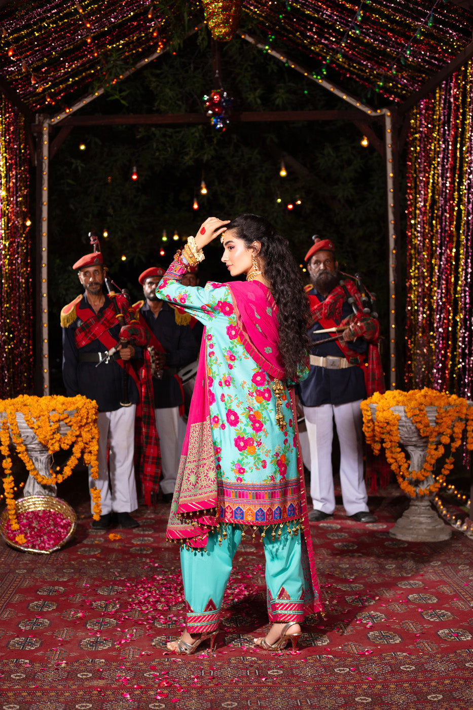 Three Piece Embroidered Cotton Silk  Shirt with Poly Chiffon Dupatta