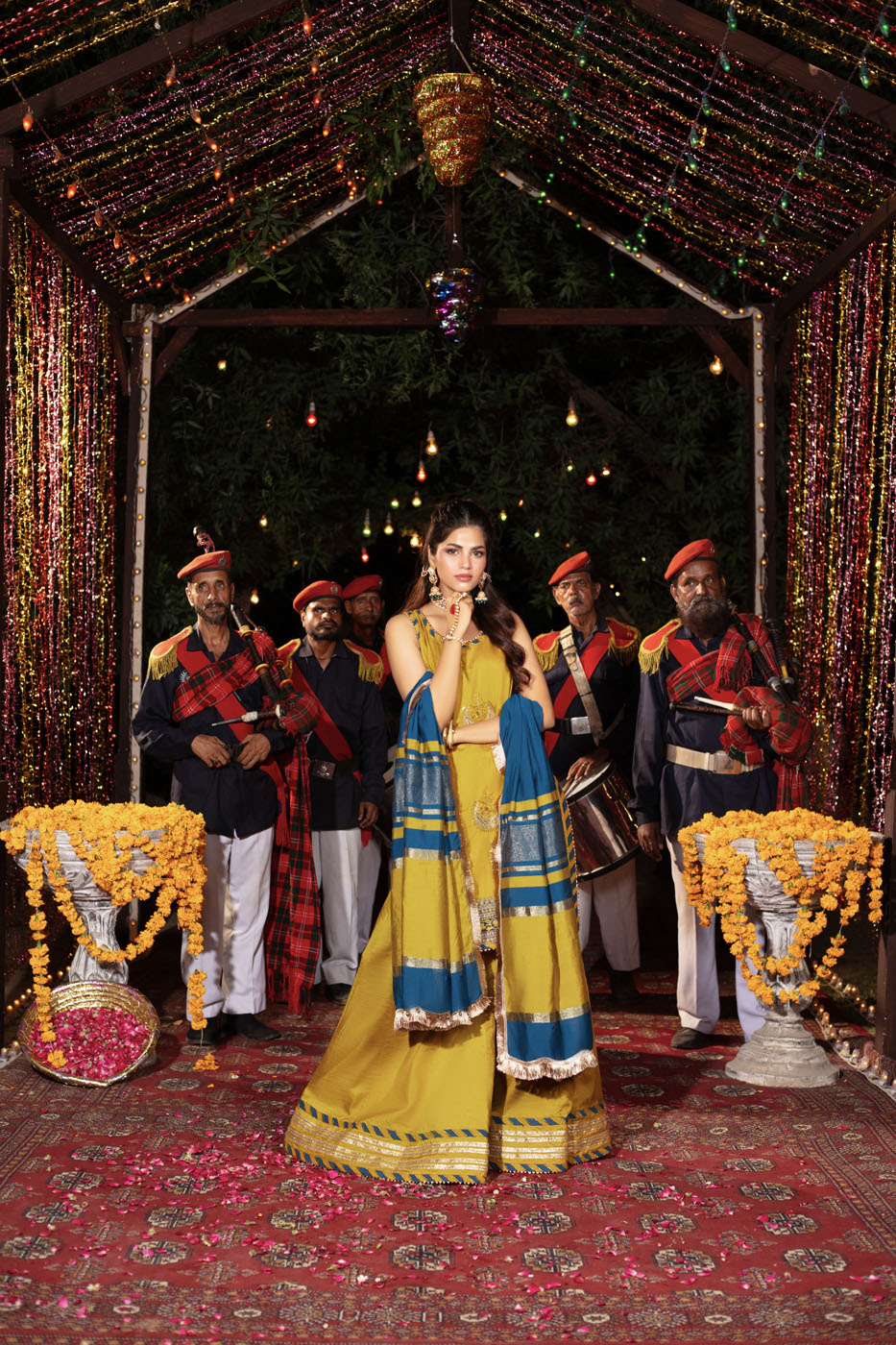 Three Piece Embroidered Raw Silk Slub Shirt with Yarn Dyed Dupatta