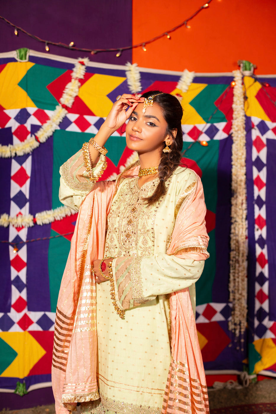 Three Piece Embroidered Jacquard Lurex Shirt with Zari Jacquard Dupatta