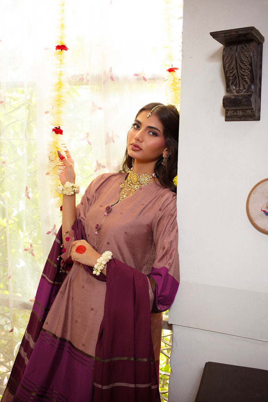 Two Piece Embroidered Yarn Dyed Silk Shirt with Yarn Dyed Dupatta