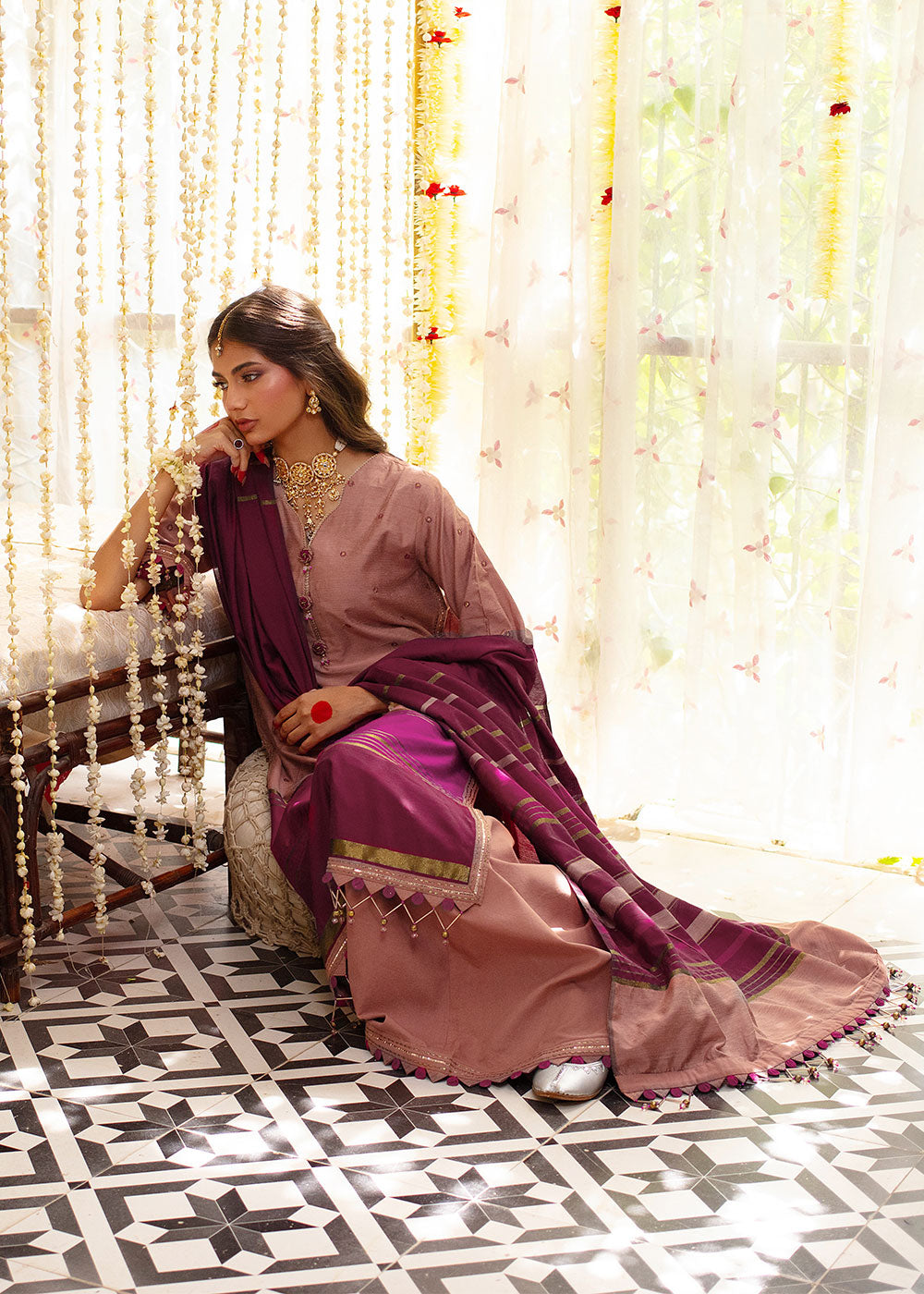 Two Piece Embroidered Yarn Dyed Silk Shirt with Yarn Dyed Dupatta