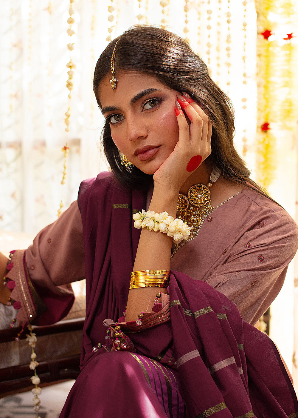 Two Piece Embroidered Yarn Dyed Silk Shirt with Yarn Dyed Dupatta