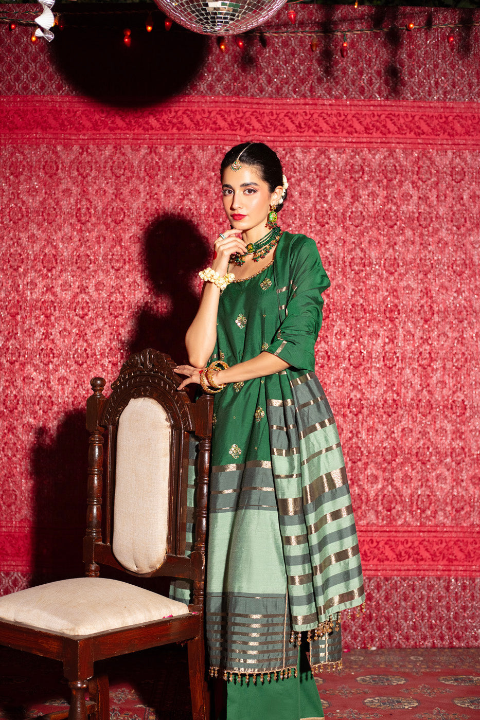 Two Piece Embroidered Yarn Dyed Silk Shirt with Yarn Dyed Dupatta