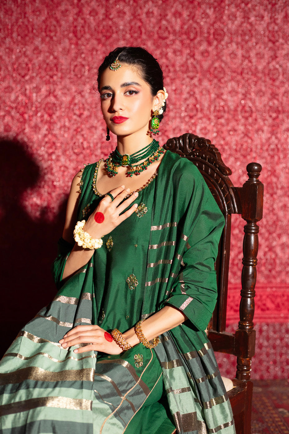 Two Piece Embroidered Yarn Dyed Silk Shirt with Yarn Dyed Dupatta