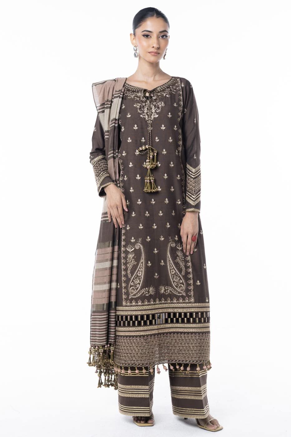 Two Piece Embroidered Yarn Dyed Silk Shirt with Yarn Dyed Dupatta