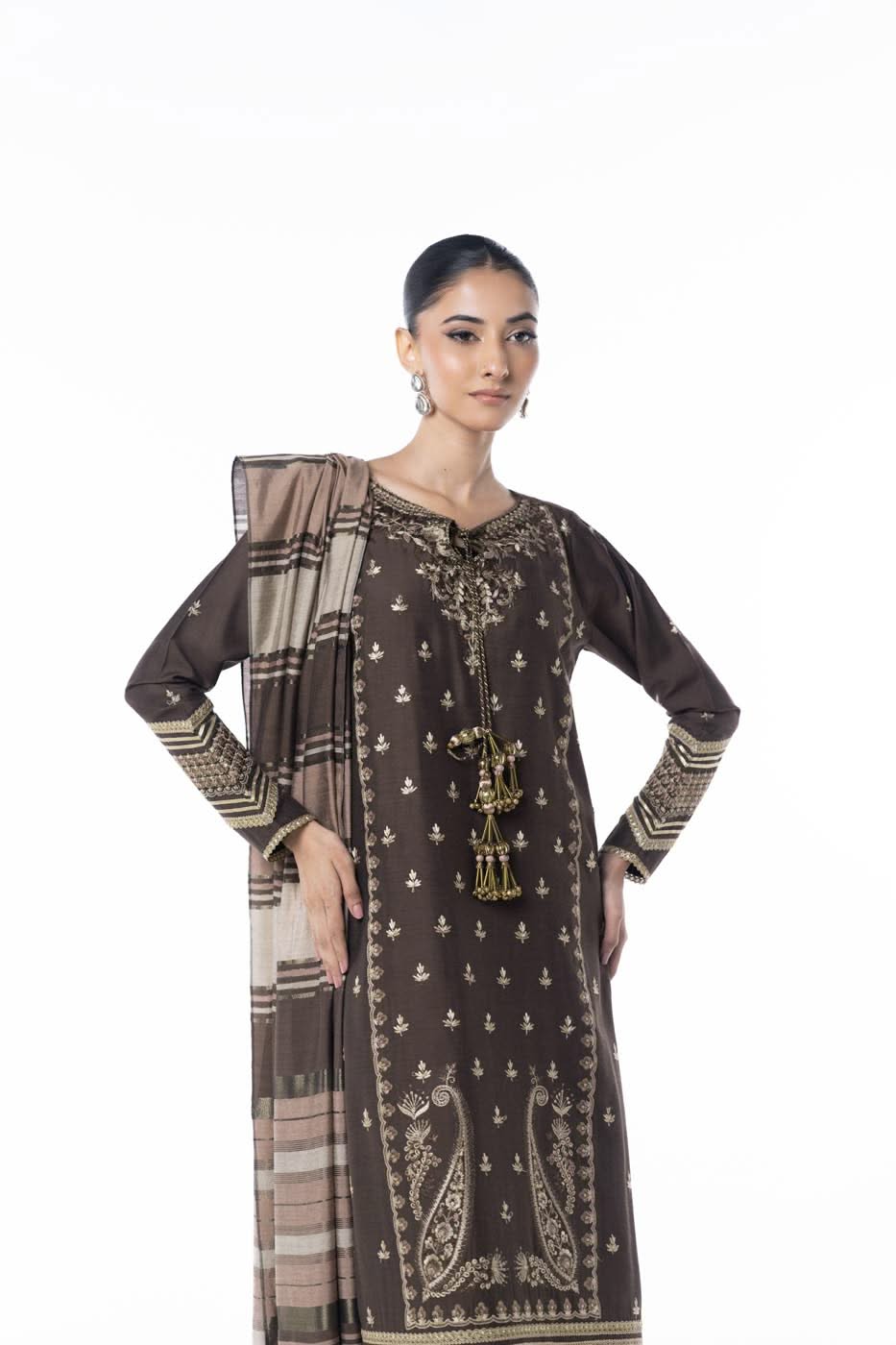 Two Piece Embroidered Yarn Dyed Silk Shirt with Yarn Dyed Dupatta