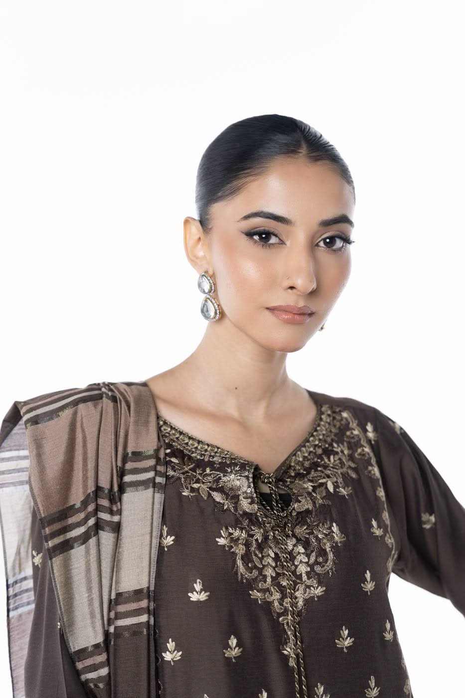 Two Piece Embroidered Yarn Dyed Silk Shirt with Yarn Dyed Dupatta