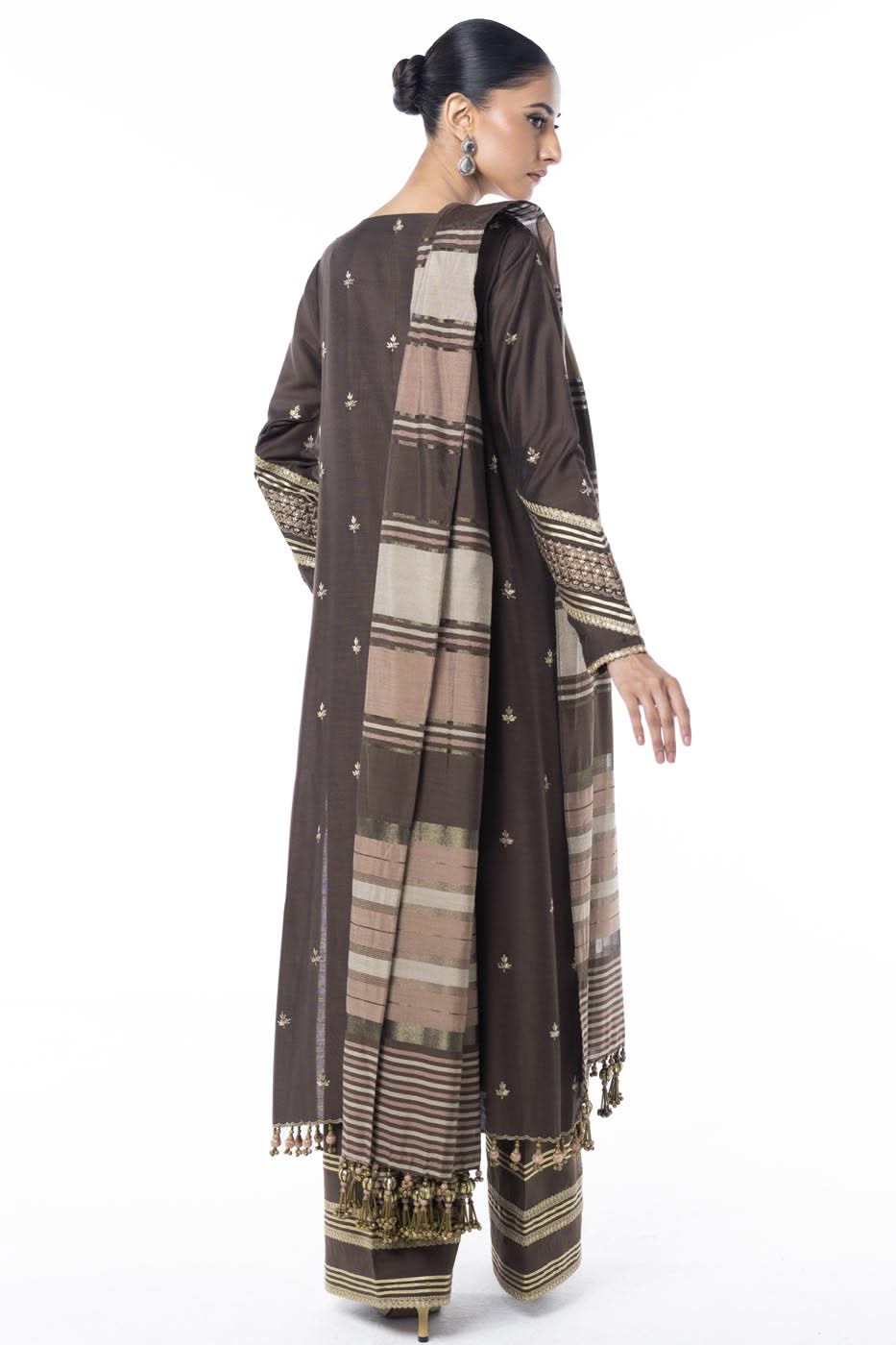 Two Piece Embroidered Yarn Dyed Silk Shirt with Yarn Dyed Dupatta