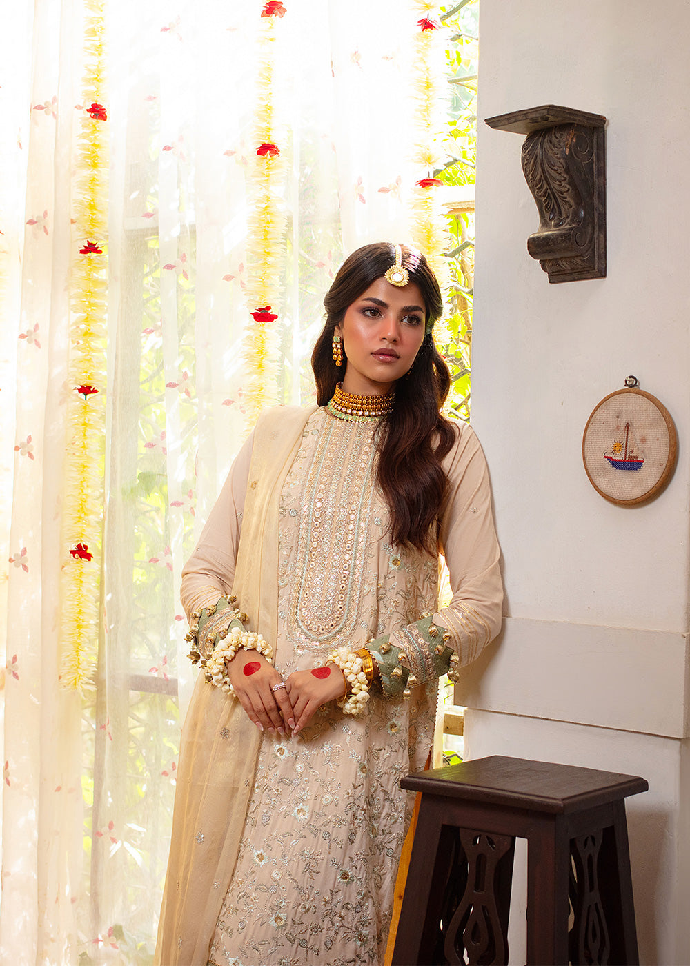 Three Piece Embroidered Plain Viscose Shirt with Dyed Meisuri Dupatta