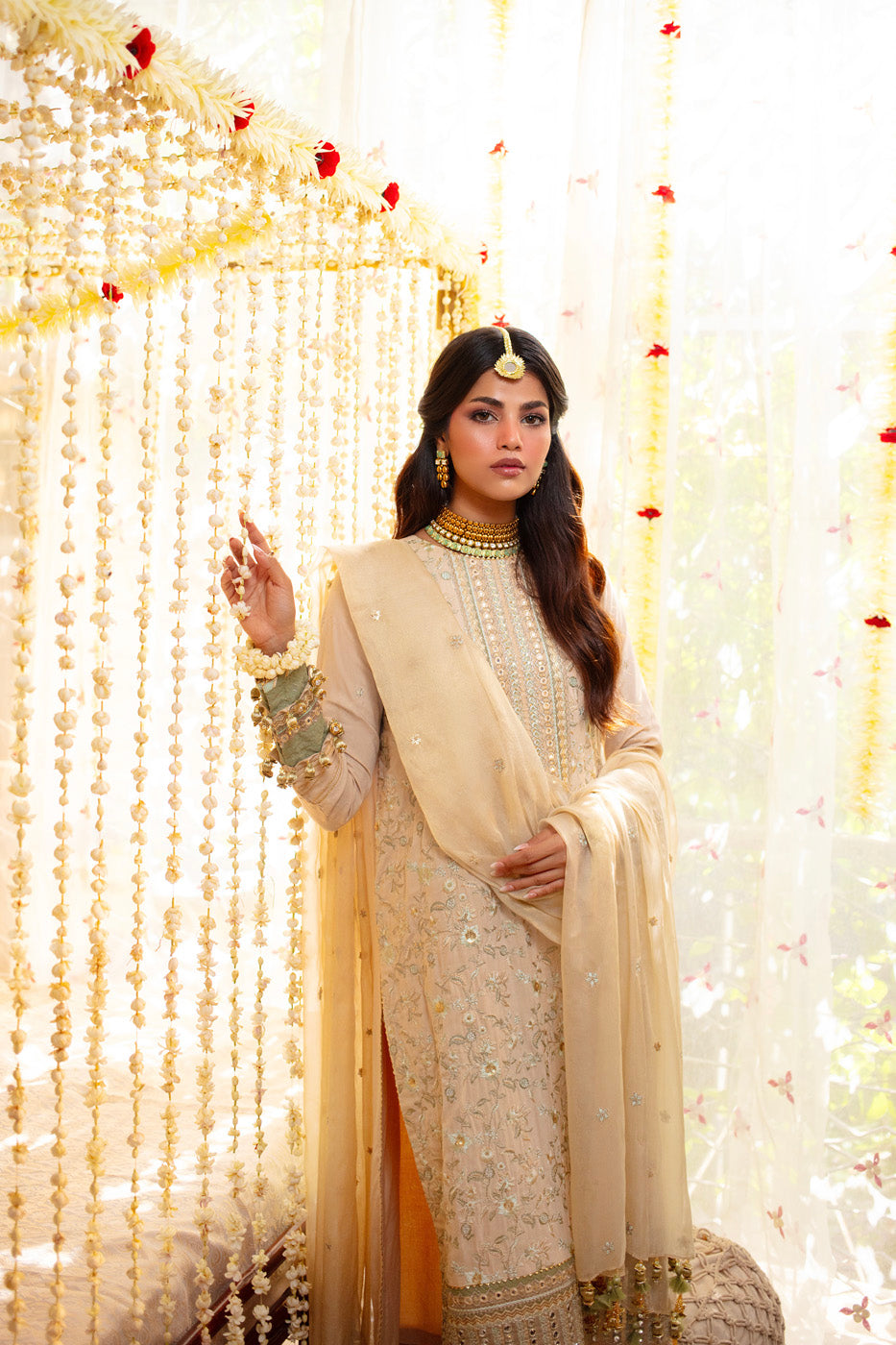 Three Piece Embroidered Plain Viscose Shirt with Dyed Meisuri Dupatta