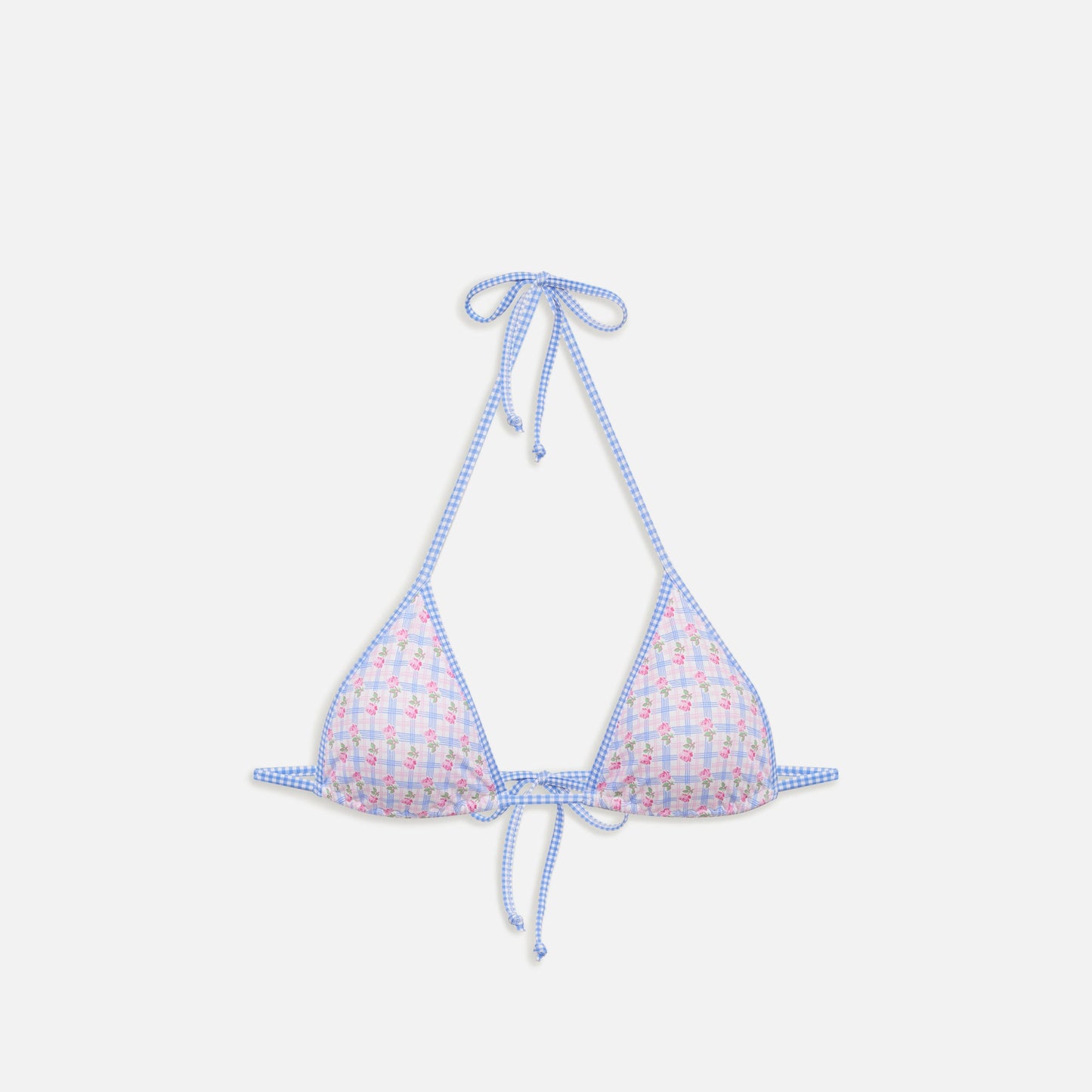 Frankies Bikinis Nick Plaid Triangle Bikini Top - Rose Picnic