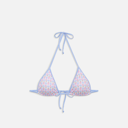 Frankies Bikinis Nick Plaid Triangle Bikini Top - Rose Picnic