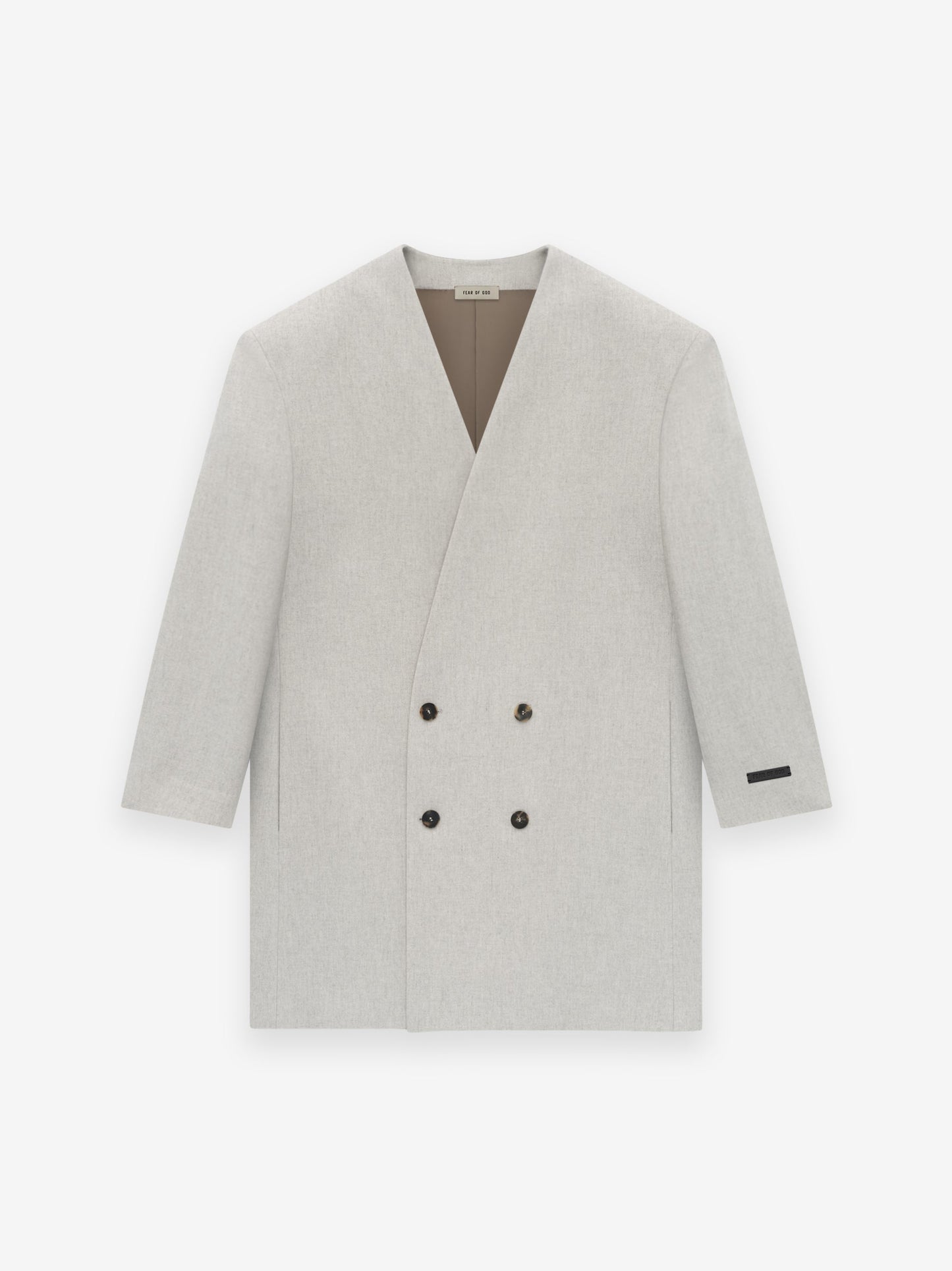 Wool Flannel Long Relaxed Lapelless Blazer