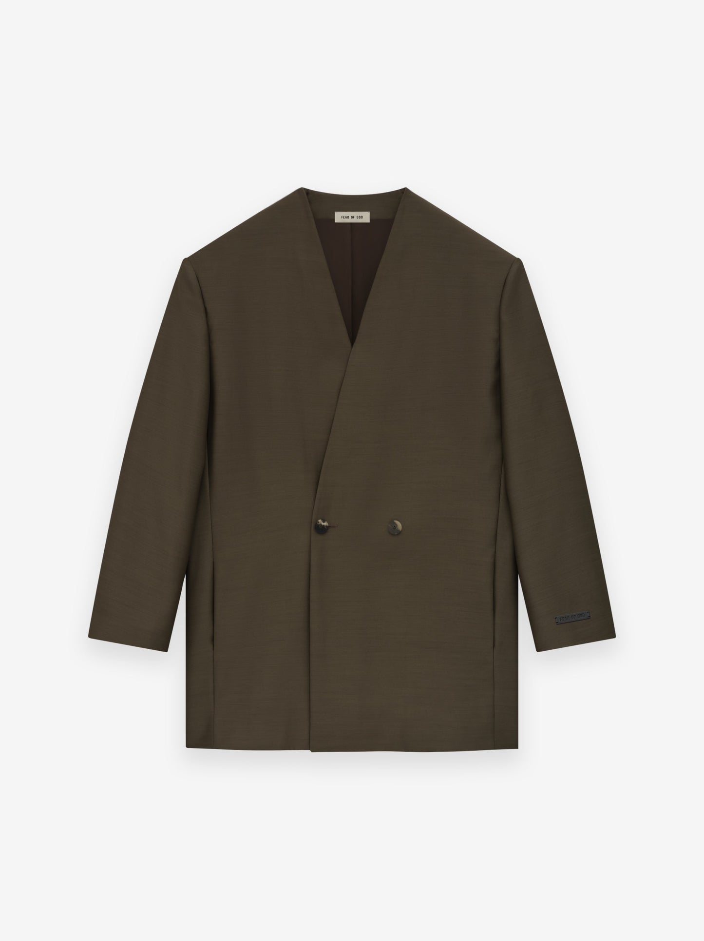 Wool Silk Relaxed Lapelless Blazer
